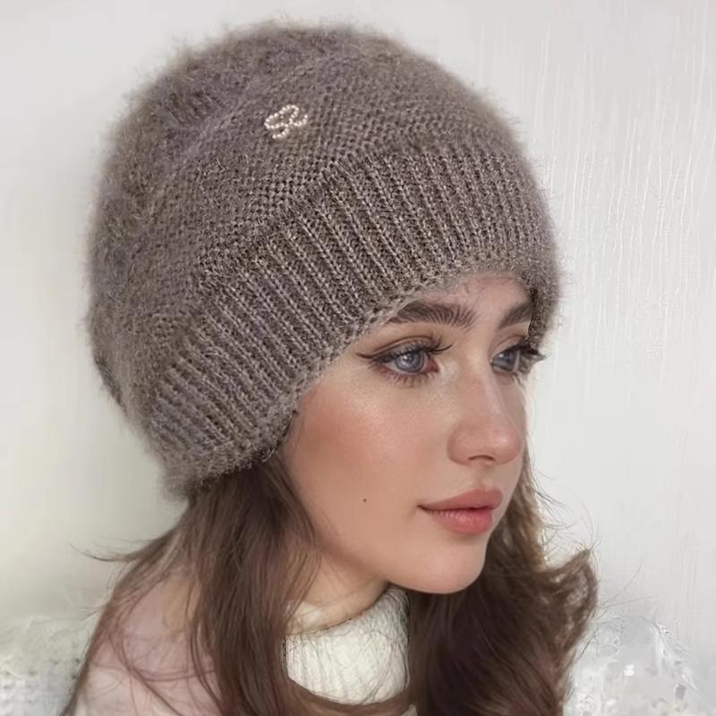 1Pcs Women'S Bonnet Double Layered Thickened Cold Ear Protection Hairline Beanie Winter Warm Knitted Hat Stacking Hat