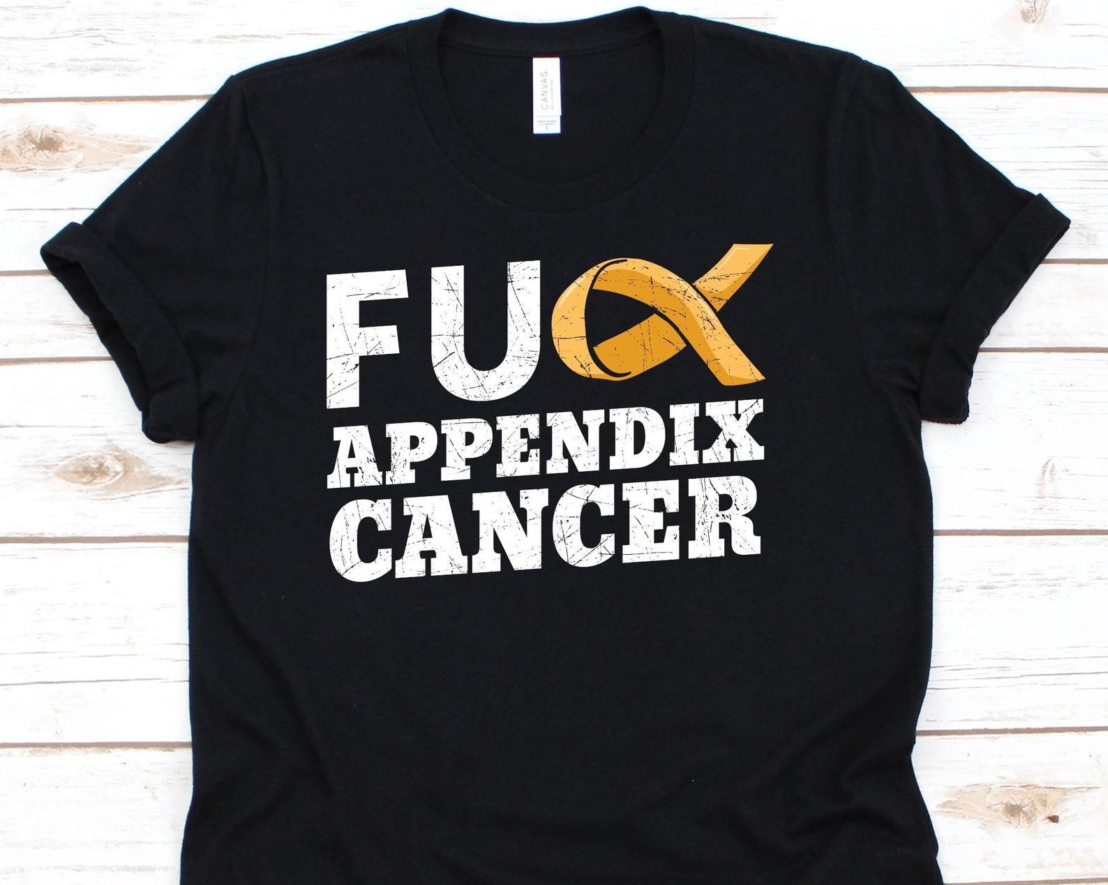 Fuck Appendix Cancer Shirt, Awareness Gift For Appendiceal Cancer Warrior Fighter, Adenocarcinoma Tshirt For Men And Women, Amber Ribbon S