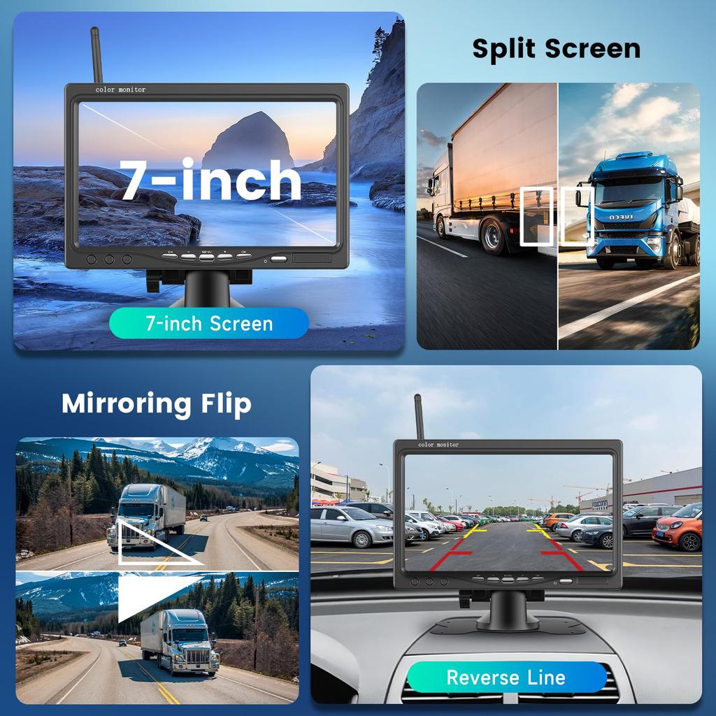 Hodozzy Wireless Backup Camera System HD Rear View Monitor with Blind Spot Super Night 1080P IP68 Waterproof Wireless Rear View Camera Wireless for