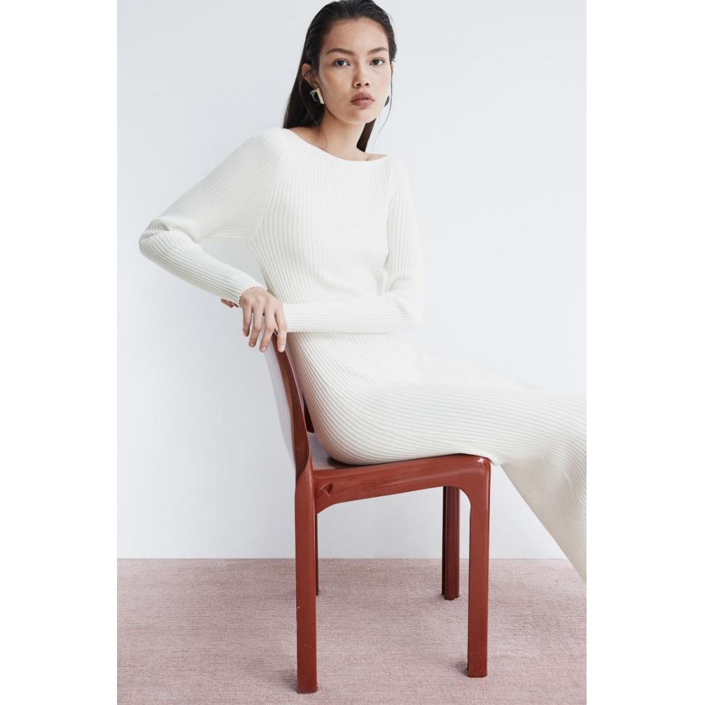 

H M Boat Neck Bodycon Dress White