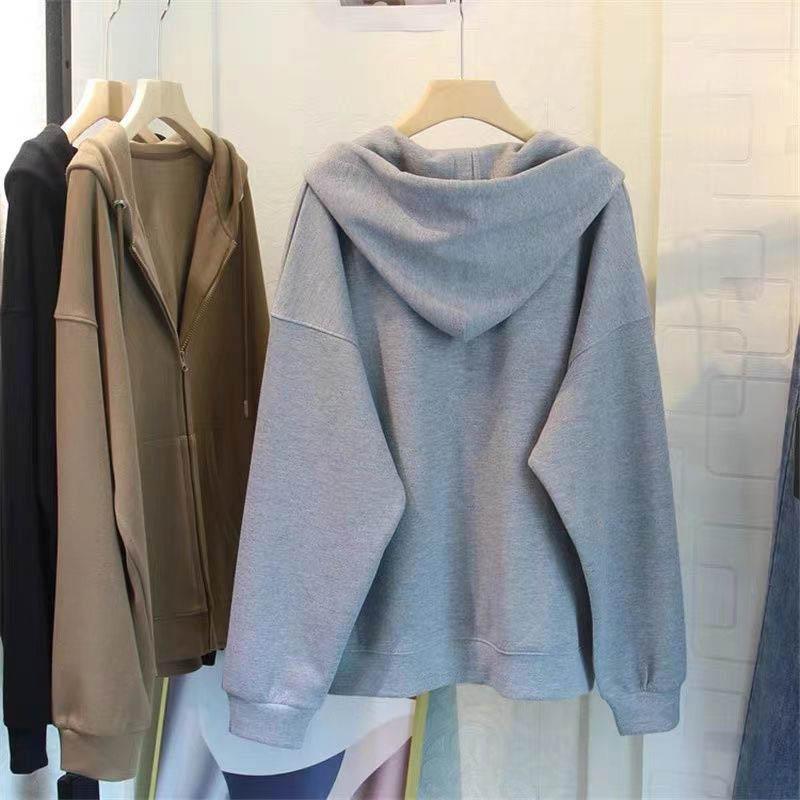 Coat for Women Cotton Autumn Winter Thickened Casual Oversize Solid Color Loose Hooded Jacket