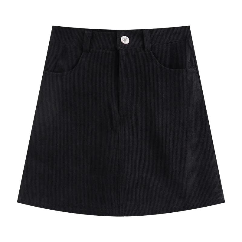 2023 Autumn/Winter Women's High Waist Corduroy A-Line Skirt - Slim Fit, Retro Korean Style, Anti-Exposure Design