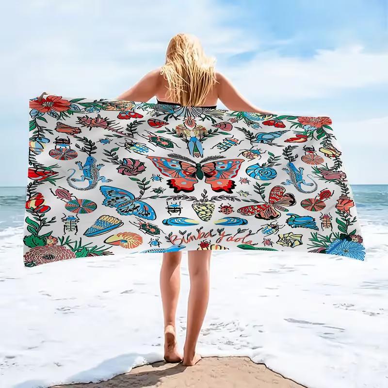 Bohemian Butterfly Print Beach Towel Vintage Rose Quick Dry Sand Resistant Soft Absorbent Towel for Beach Pool Travel