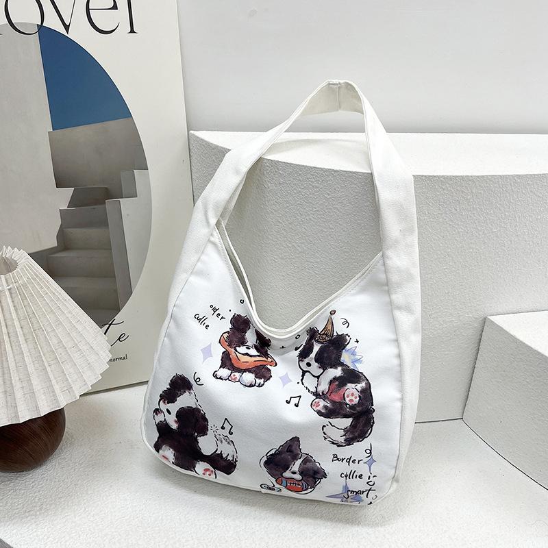 Outing Puppy Shoulder Bag Versatile Large Capacity Canvas Bag 2025 New Student Tote Bag Going Out Women's Bag
