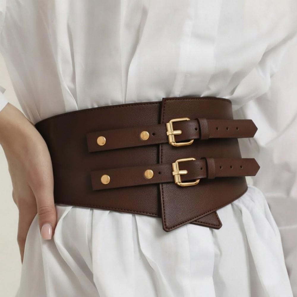 Elastic Stretch Decorative Buckle Belt Adjustable Fit Gothic Wide Leather Belt Girdle