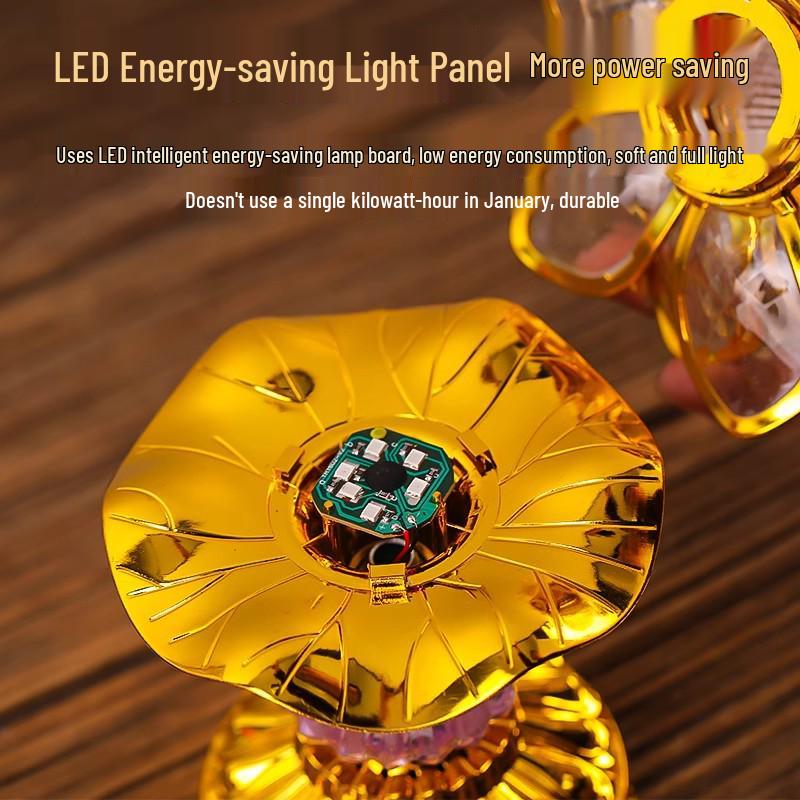 2026 Seven-Color LED Lotus Lamp Pair for Buddha, Household Plug-In, Buddhist Hall Ever-Burning Offering Lamp