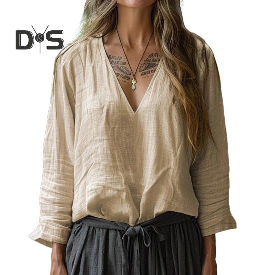 

Женская рубашка с длинным рукавом и V-образным вырезом, однотонная, повседневная, свободного кроя, универсальная блузка, повседневная, для работы, вечеринок S верблюд