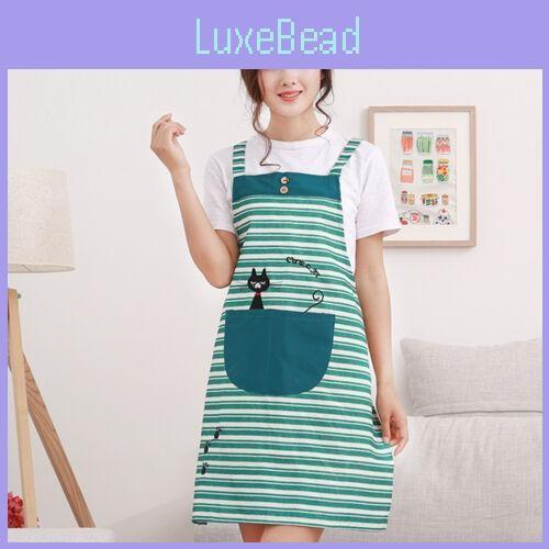 Home New Cute Womens Kitchen Restaurant Bib Cooking Aprons Pockets Apron Striped