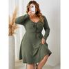 New PLUS SIZE Women's Dress Square Collar Dress Long Sleeved Short Skirt for Women