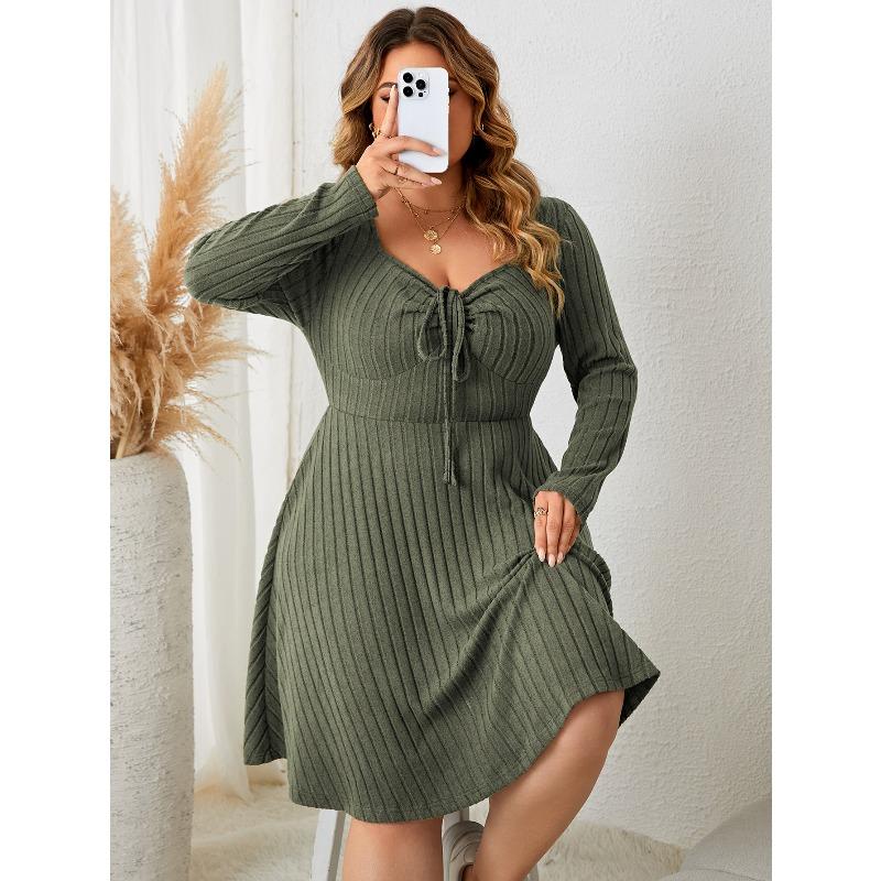 New PLUS SIZE Women's Dress Square Collar Dress Long Sleeved Short Skirt for Women