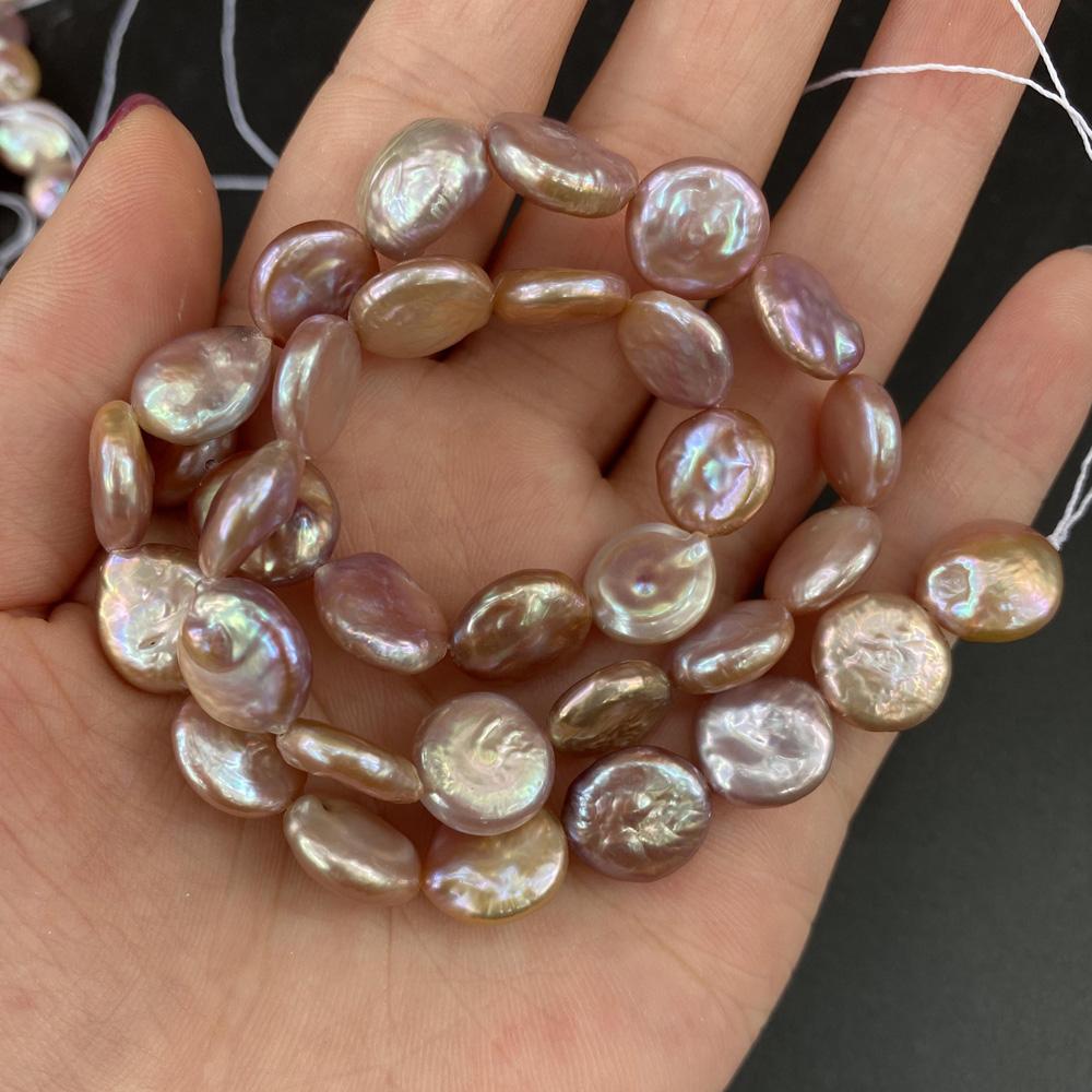 1String, Button Shape Pearls, 11-12 Mm, Natural Freshwater Pearl Beads for Jewelry Making DIY Supplies, Women's Craft Gifts 36cm