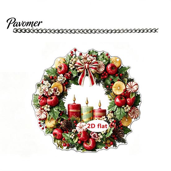 Seasonal Hanging Decor Christmas Wreath Acrylic Ornament, 2D Flat Stained Glass Style Transparent Decoration, Double-sided Decorative Pendant