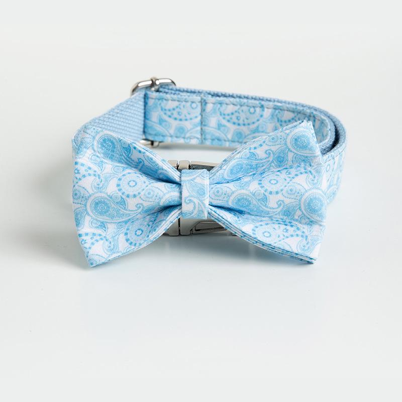 Paisley Pet Collar Bow Tie: Gentleman Dog Neck Tie with Leash M