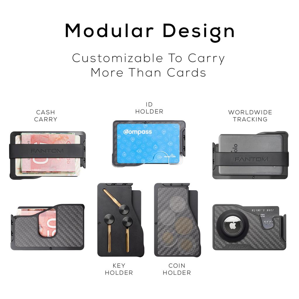 Carteira FANTOM X para leque de cartões, Porta-cartões de alumínio RFID, Fibra de carbono, Extra fina, Capacidade para 4-7 cartões, Carteira minimalista de alumínio para leque de cartões, Fantom