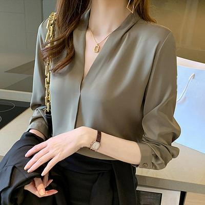 Women Fashion Blouses Shirts Long Sleeve V-Neck Office Lady White Chiffon Blouse Shirt Women Tops J754