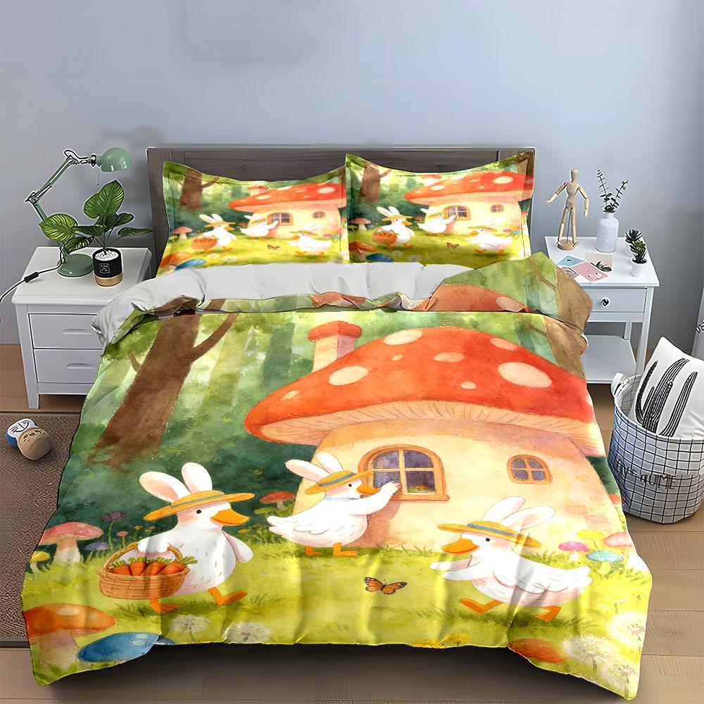 Cartoon Ducks Forest Decor Set Soft Comfortable Duvet Cover Bedding Set Included 1*Duvet Cover & 2*Pillowcases, Gift