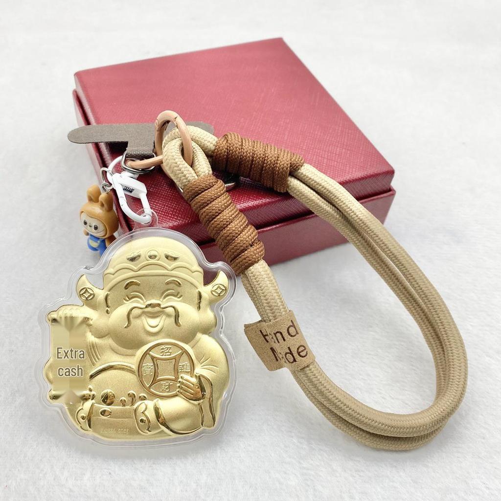 999 Pure Gold God of Wealth Pendant: Versatile Ornament for Phone, Keychain, Car, or Bag