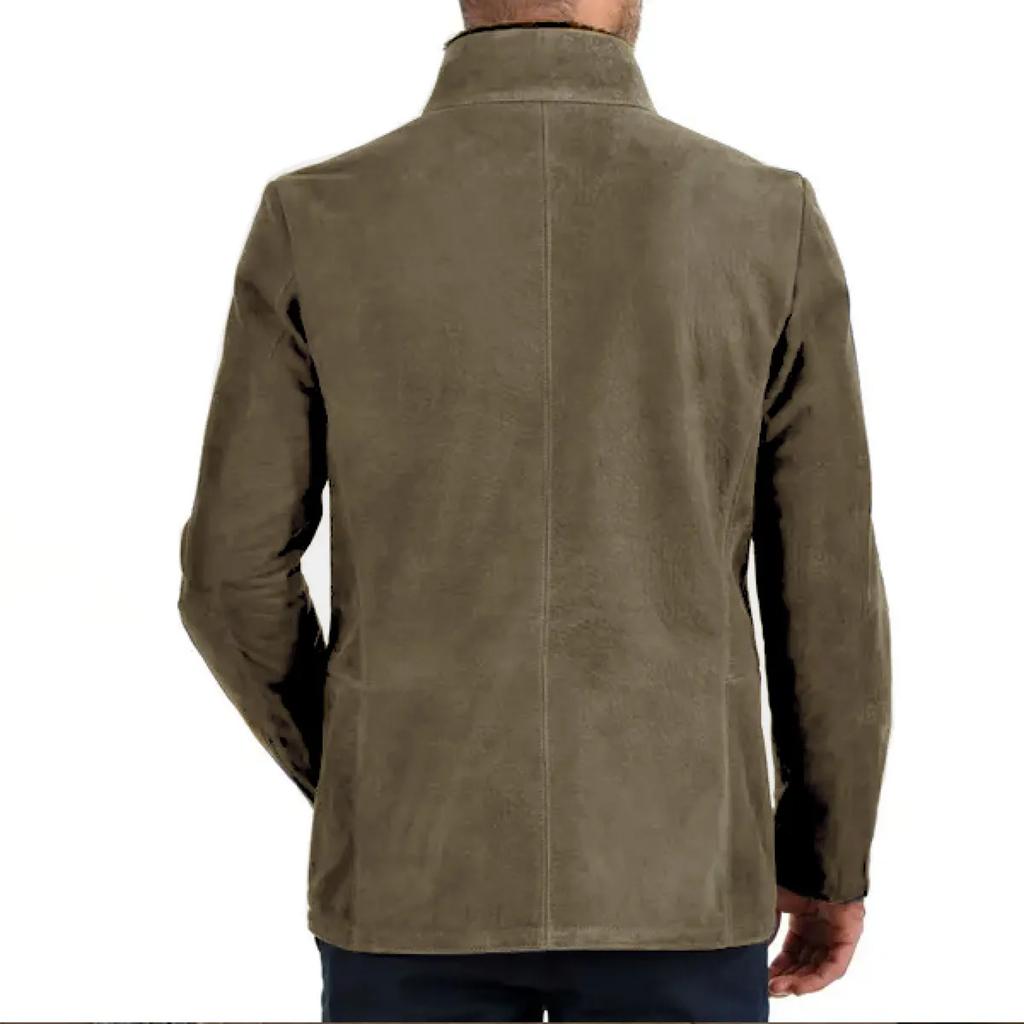 Men's Solid Color Zipper Button Pocket Work Jacket Men's Casual Long Coat