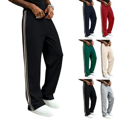 Men's Striped Drawstring Casual Pants Men's Straight Fit Long Pants
