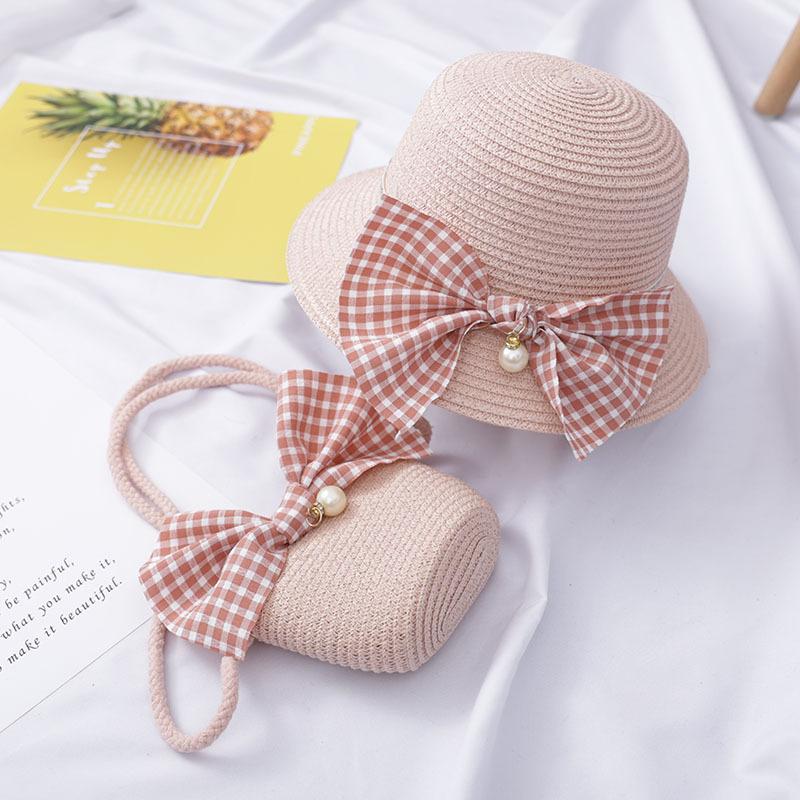 Summer Baby Straw Hat With Handbag Flower Breathable Beach Hat Bags Kids Hat Boy Girls Sun Visor UV Protection Panama Hat