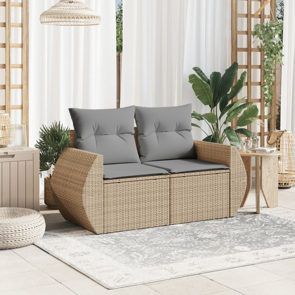 Vidaxl Gartensofa mit Kissen, 2-Sitzer, Beige, Polyrattan