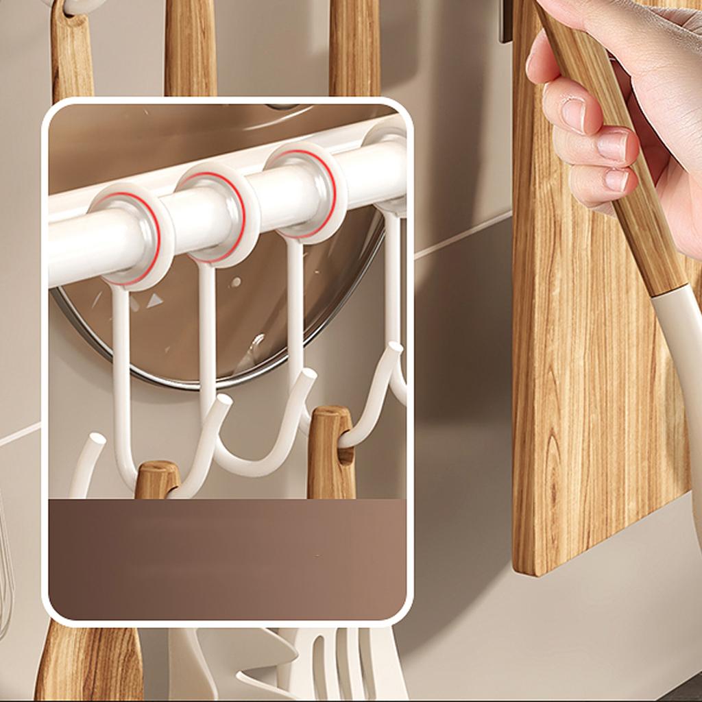 Kitchen Utensil Rack 201 Stainless Steel Wall Mounted Adhesive Hanging Rail with 8 Hooks for