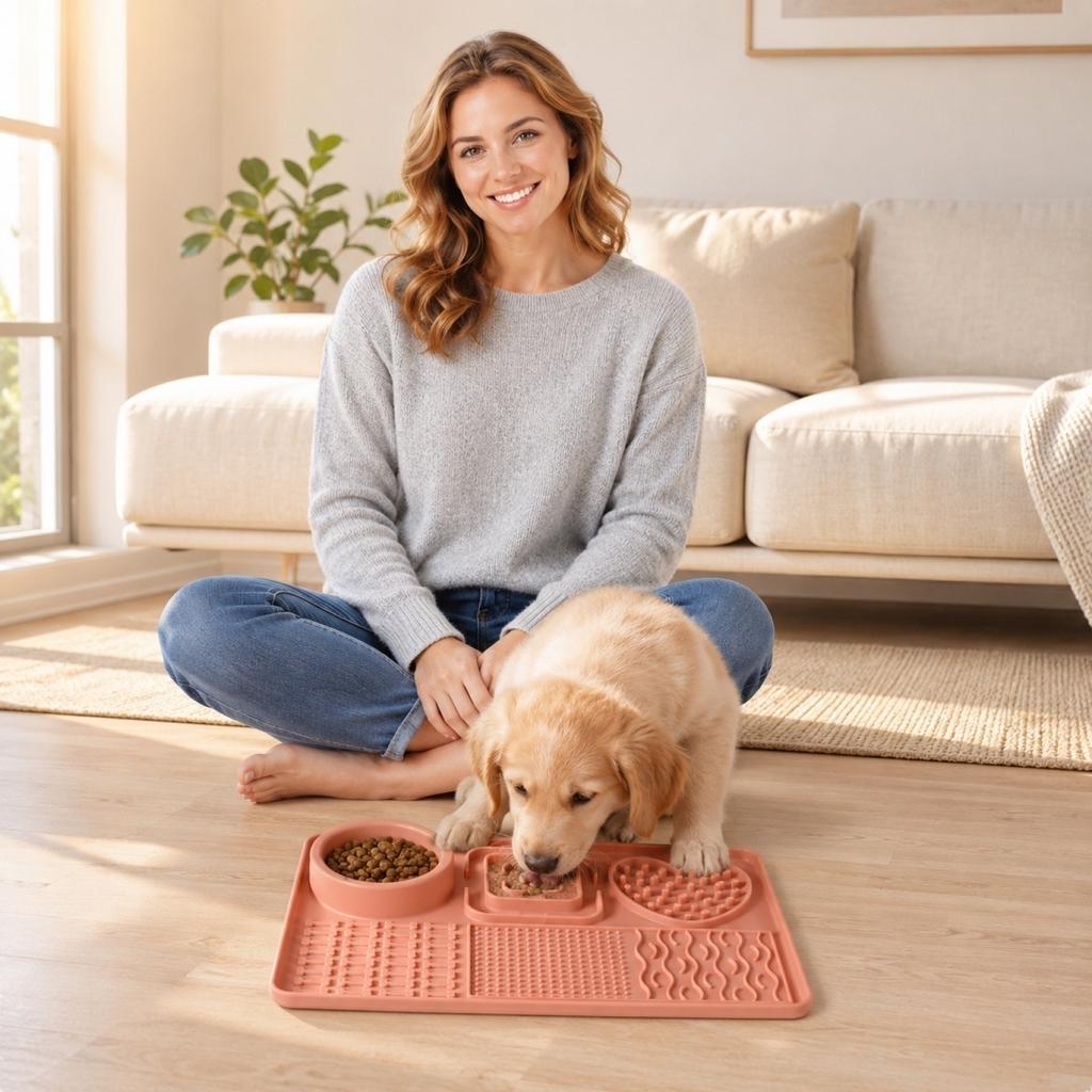 Slow Feeder Dog Bowl Mat Silicone Pet Feeding Tray Non Slip Durable Design for Preventing Choking and Promoting Healthy Eating Habits