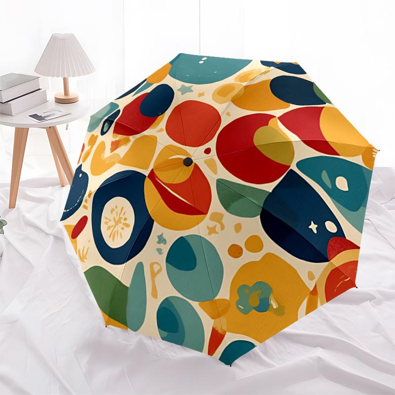 1 Stück Abstrakt Bunte Formen Automatischer Faltregenschirm - Kompaktes 8-Speichen-Design, Langlebiger Kunststoff Eisen, Leicht für den Täglichen Gebrauch im Freien, Festliches Geschenk