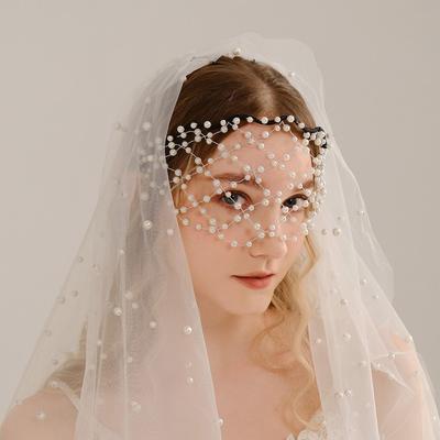 Vintage Super Fairy Semi-covered Hair Accessories Mesh Headband Wedding Party All-matching White Pearl Women