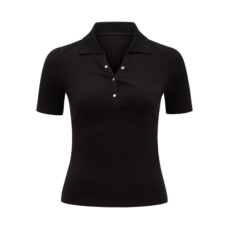 

Australia FN Brand Xxs-l Size Elegant Commuter Style Lapel Clinch Knitting Polo Shirt Silm Shoulder Short Sleeve T-shirt Black XXS