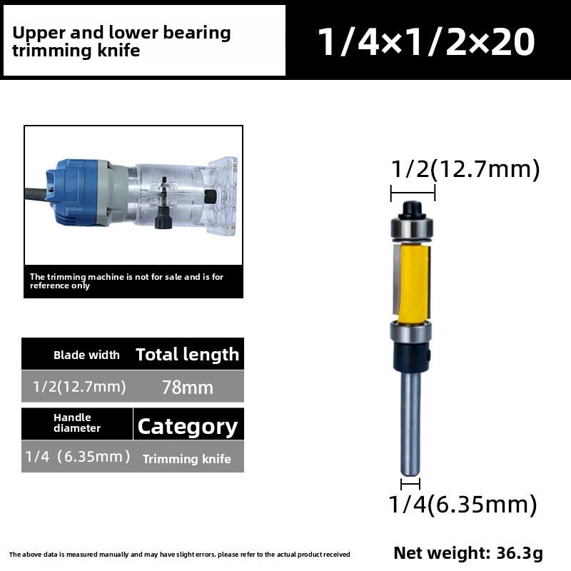 1‑1/2inch H * 1/4inch Shank Woodworking Tool Flush Trim Router Bit with Top and Bottom Bearing