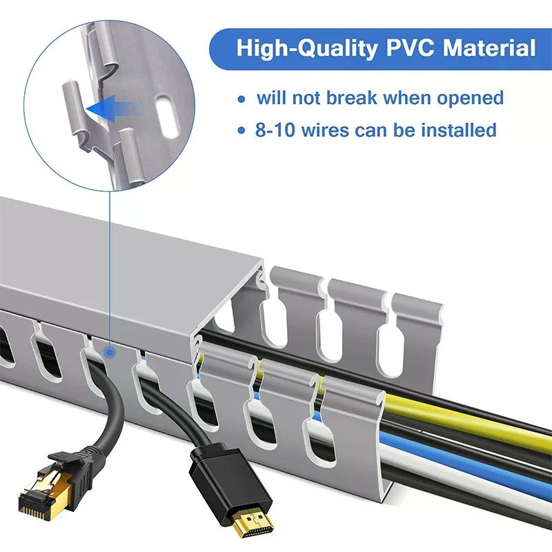 PVC Cable Raceway Gray Wiring Duct Open Slot Wire Covers For Cords Under Desk Cable Management Hide Under Desk Power Cords