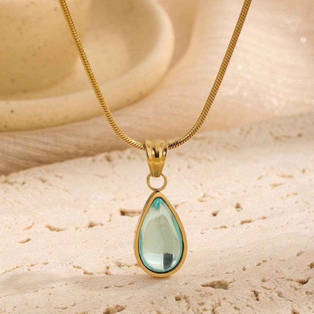Gold Plated Droplet Necklace Clear Blue Ocean Necklace Water Drop Necklace Women Jewelry