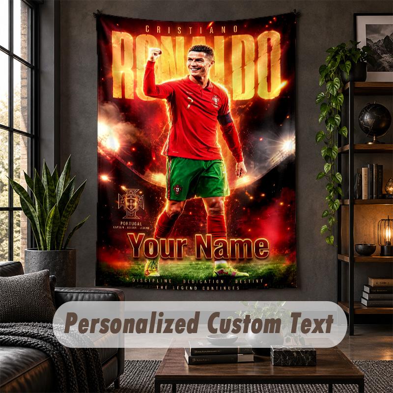 Arazzo da Parete Personalizzato, Testo Personalizzato Cristiano Ronaldo, Arte da Parete in Tessuto Morbido per Decorazione Interna