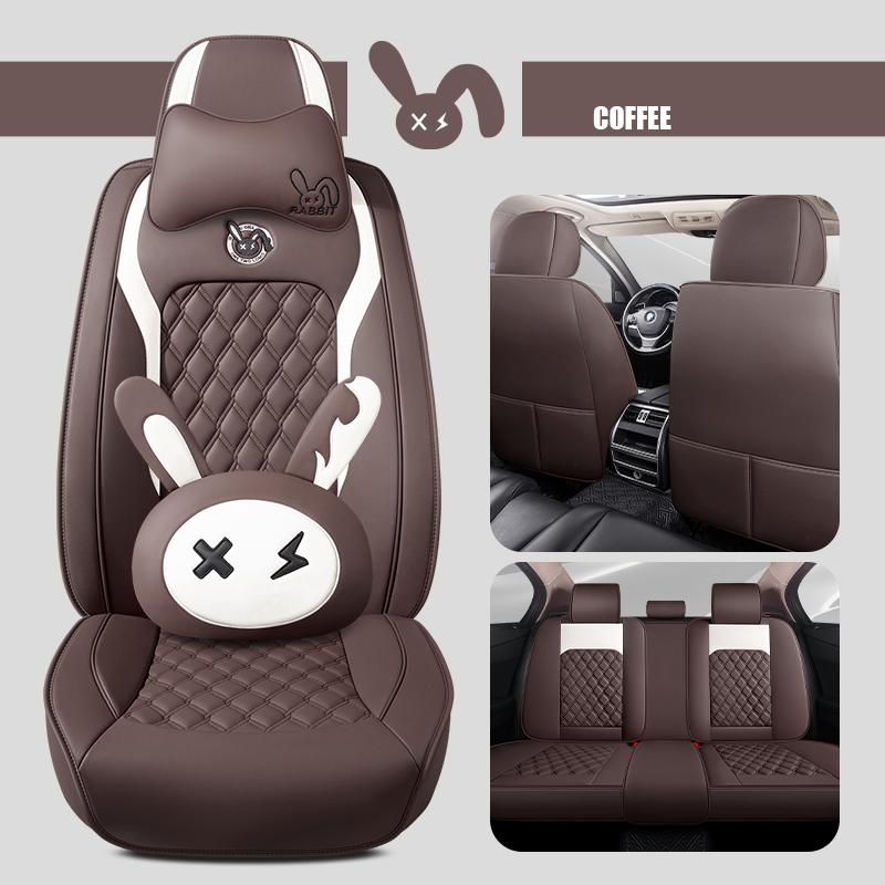 Cartoon Faux Leather Car Seat Covers for SUV Pick-up Truck Sedan Universal Breathable Anti-Slip Driver Seat Cushion (Full Seat)