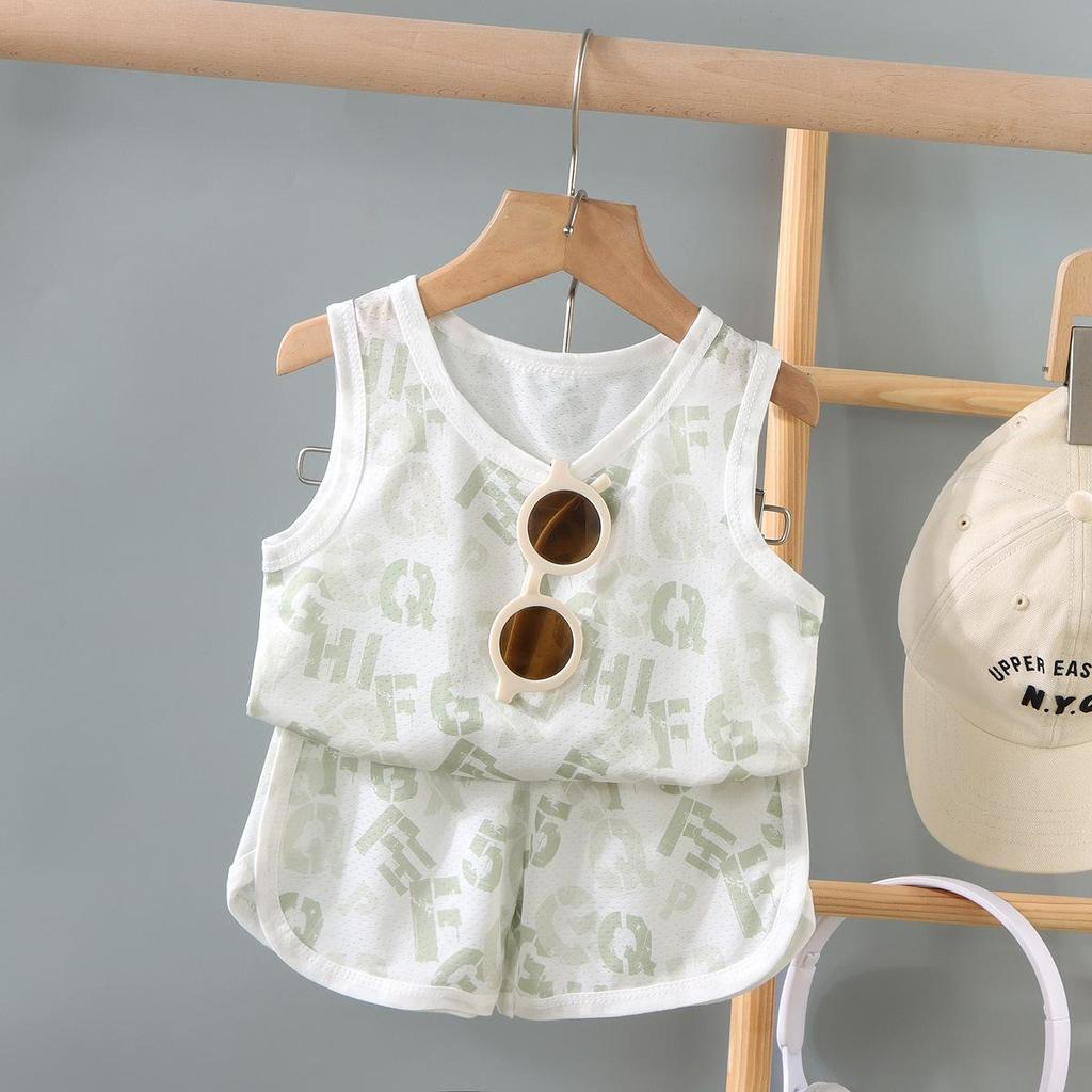 Kids' Summer Mesh Sleeveless Vest Set - Lightweight, Breathable 2-Piece for Boys & Girls