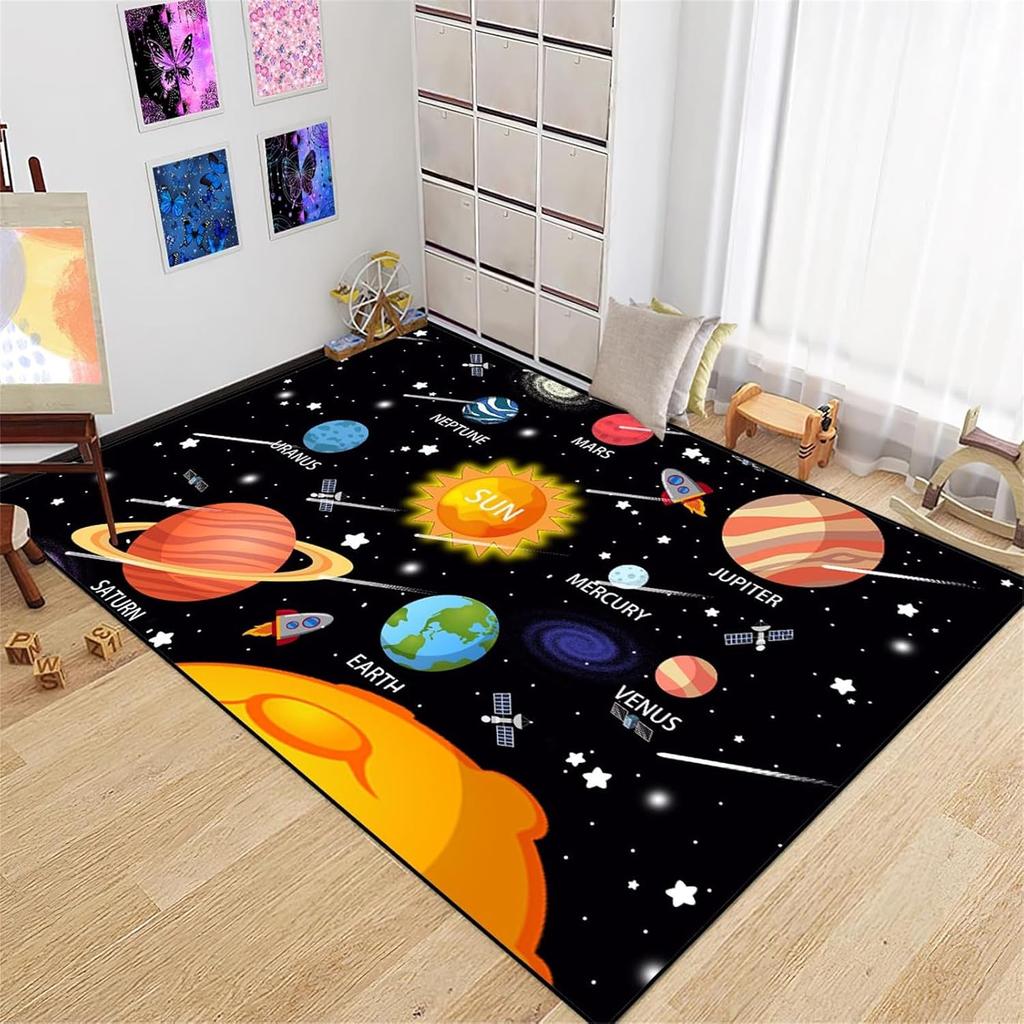 Planetenteppichmatte Sonnensystem Kinderzimmer Antirutschteppich Dekoration Sonnensystem Planet Stern Design Waschbare Bodenmatte