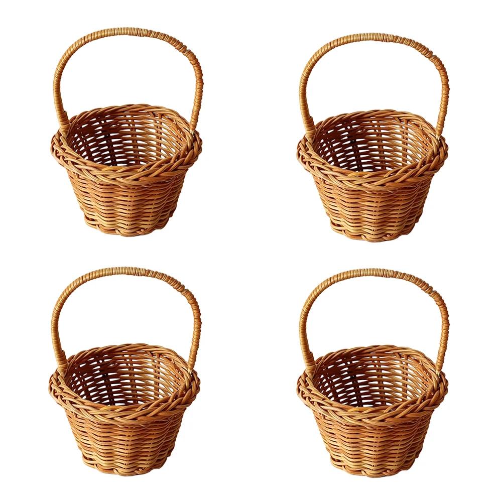4PCS Creative Mini Rattan Woven Baskets Beautiful Hand Made Storage Basket, Wicker Flower Basket Shopping Storage Hamper Basket