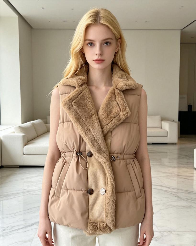 Daunenbaumwollweste Damen Herbst und Winter Neu Verdickt Thermoweste Mittel und Lang Vielseitig Unifarben Weste