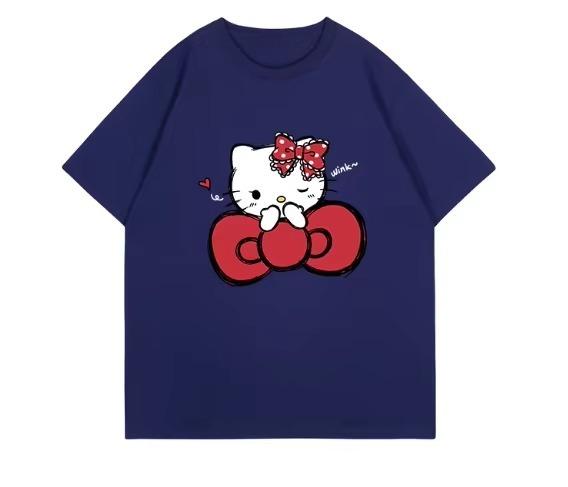 2026 HelloKitty Sanrio Printed Cotton TShirt  Summer Cartoon Design  Childrens Roundneck Fashion LooseFitting Casual Wear