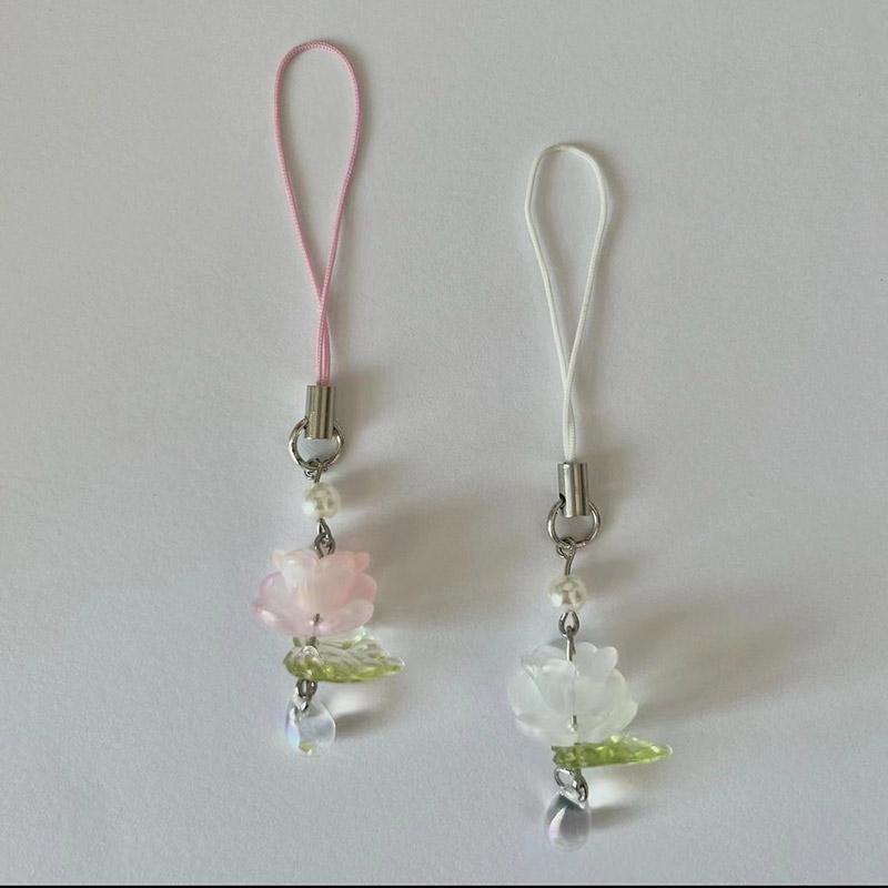Handmade Lily of the Valley Beaded Phone Charm Fairy Core Keychain
