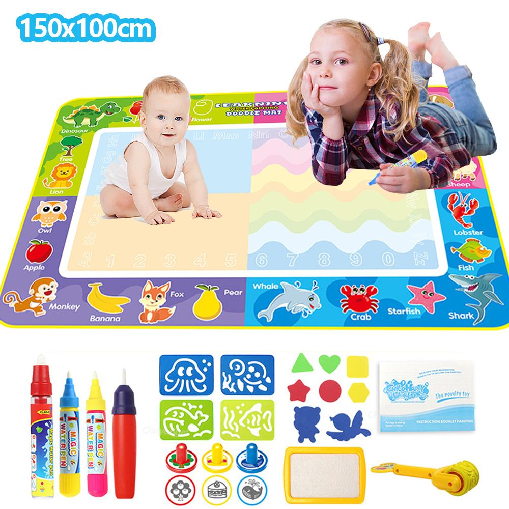 150x100cm Magic Water Drawing Mat for Kids Coloring Doodle Mat with Magic Pens Painting Board Educational Montessori Toys