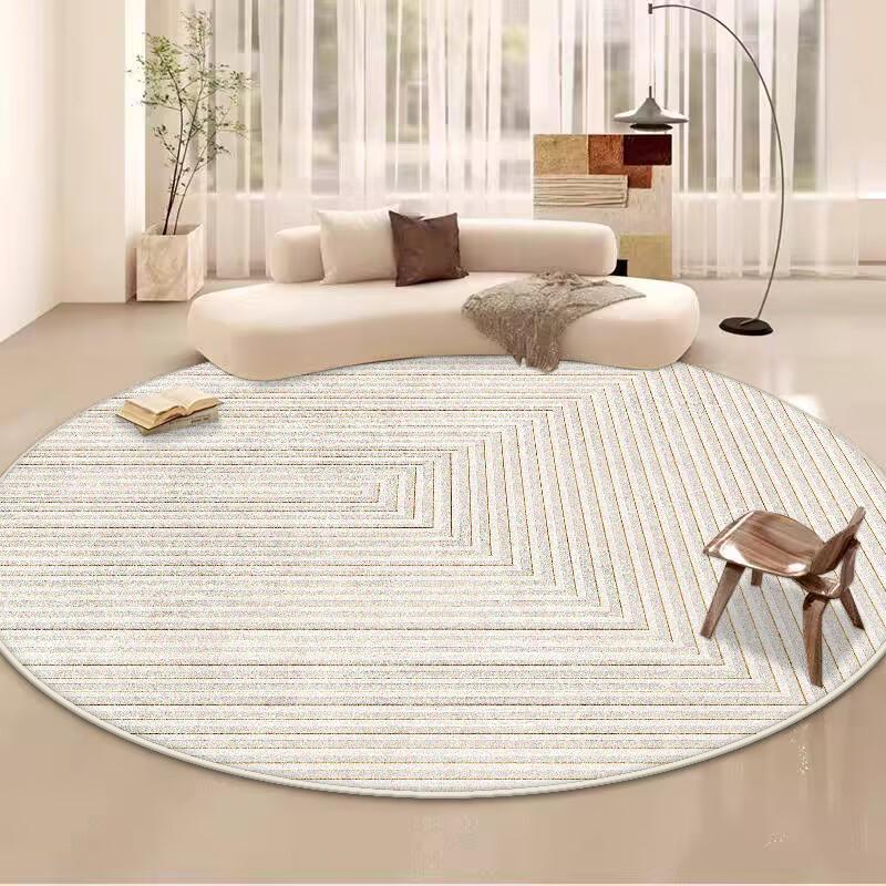 Simple Style Large Living Room Round Rugs Striped Decoration Home Sofa Area Fluffy Plush Carpet Bedroom Non-slip Chair Mat Floor