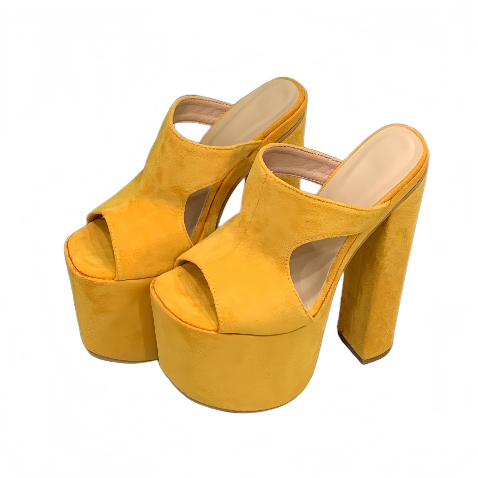 

2025 new model, summer versatile and dazzling 18cm 8.5cm waterproof table, thick high-heeled slippers 42 жёлтый