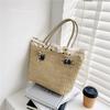 Chic Fashionable Womens Large Shoulder Bag Elegant Woven Tote Handbag With Embroidery Details