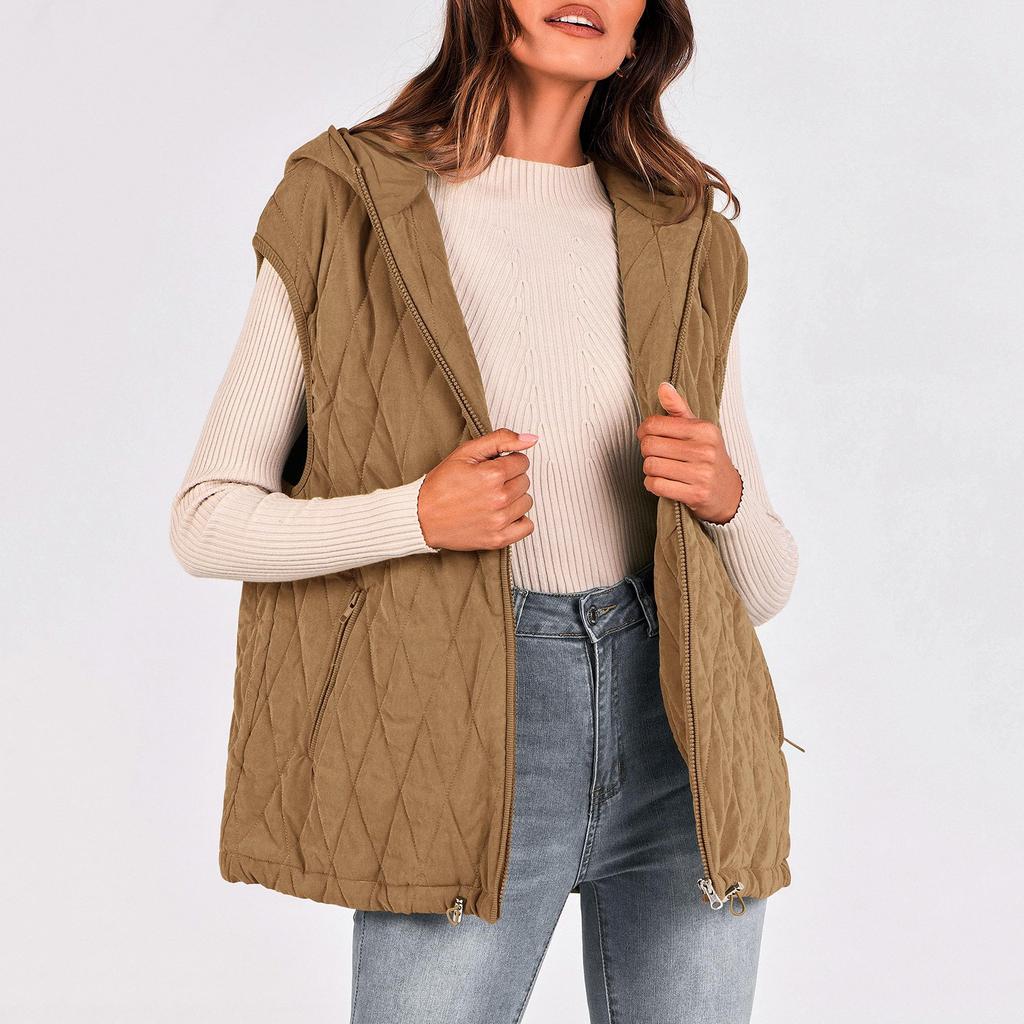 Women's Winter Tank Top Sleeveless Lightweight Stand Collar Zip Solid Quilted Vest