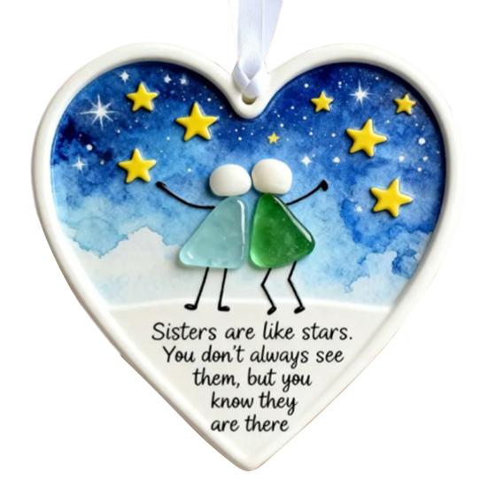 Friendship Sea Glass Christmas Ornament Round/Heart Shaped Friendship Keepsake for Best Friends Handmade Sea Glass Art Hanging Ornament