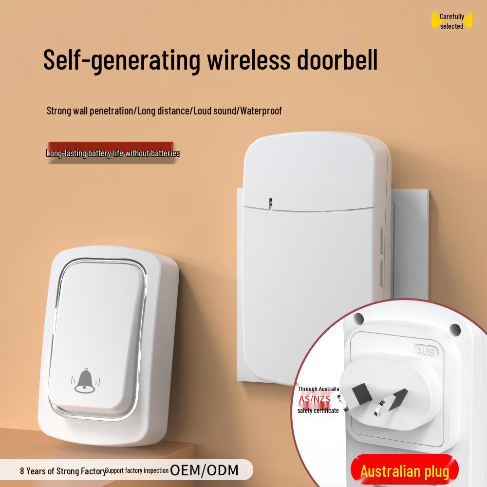 Self-Powered Wireless Doorbell, Australian Standard, Waterproof, High-Volume, Kinetic Energy, Remote Caller