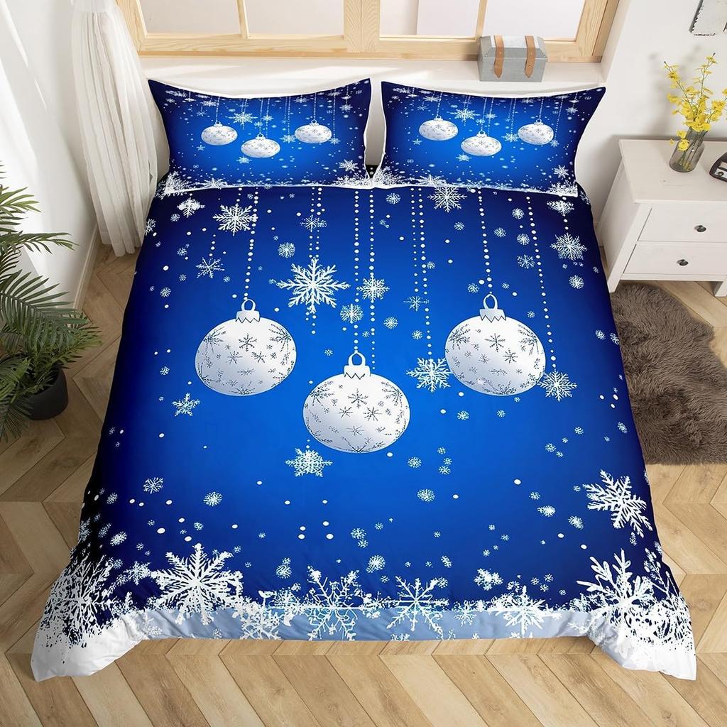 Snowflake Duvet Cover Twin King Merry Christmas Comforter Cover For Child Boys Girls, Glitter Galaxy Bedding Set, New  Gift