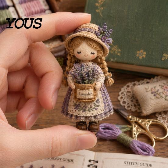 Small World Patchwork Girl DIY Kit, 3D Doll Sewing Craft Set with Pre-Cut Fabric Art Thread Needles, Cute Kit for Home Decor Handmade Gift